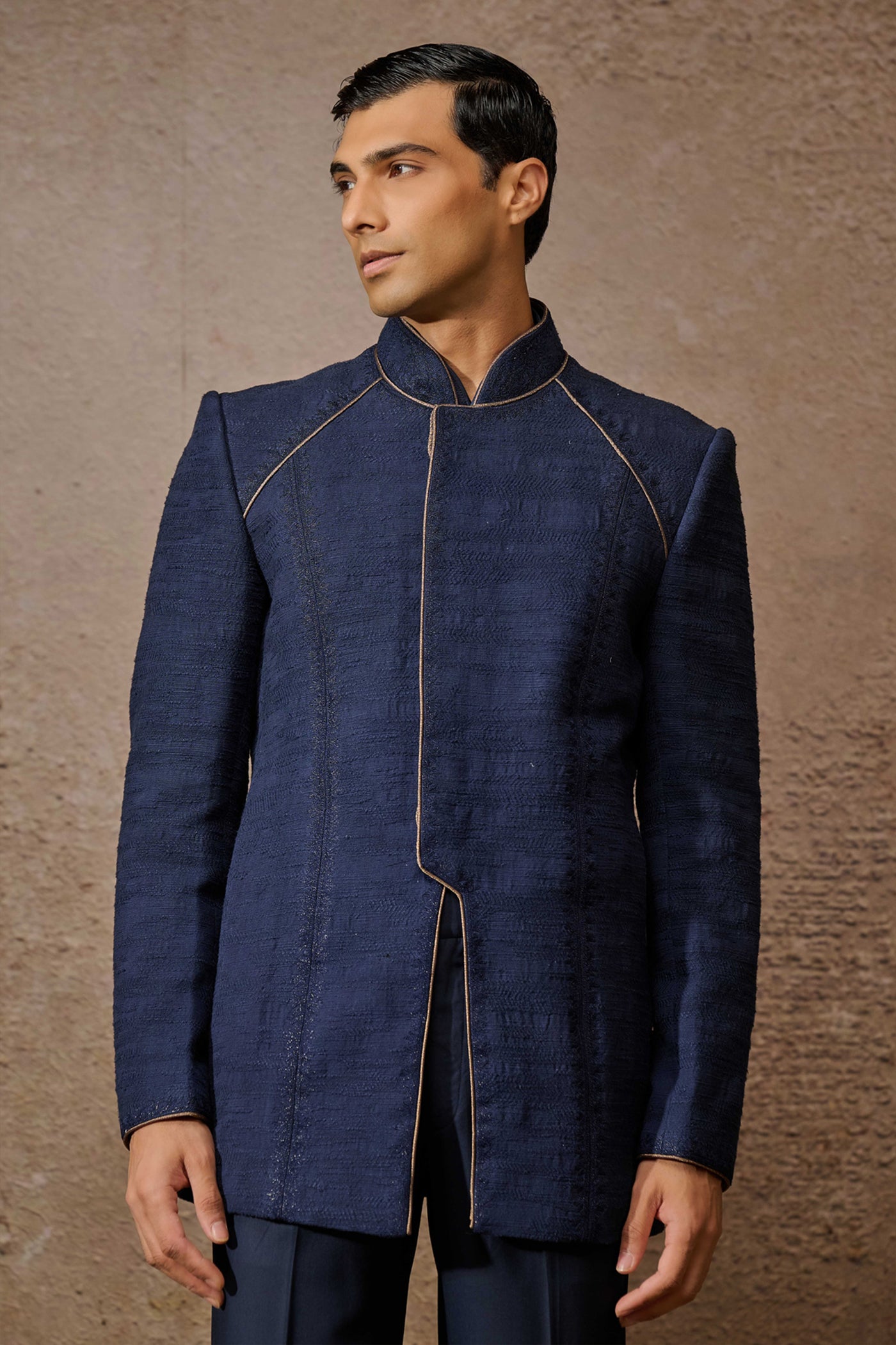 Tarun Tahiliani Menswear Indowestern Navy Bandgala Set indian designer wear online shopping melange singapore