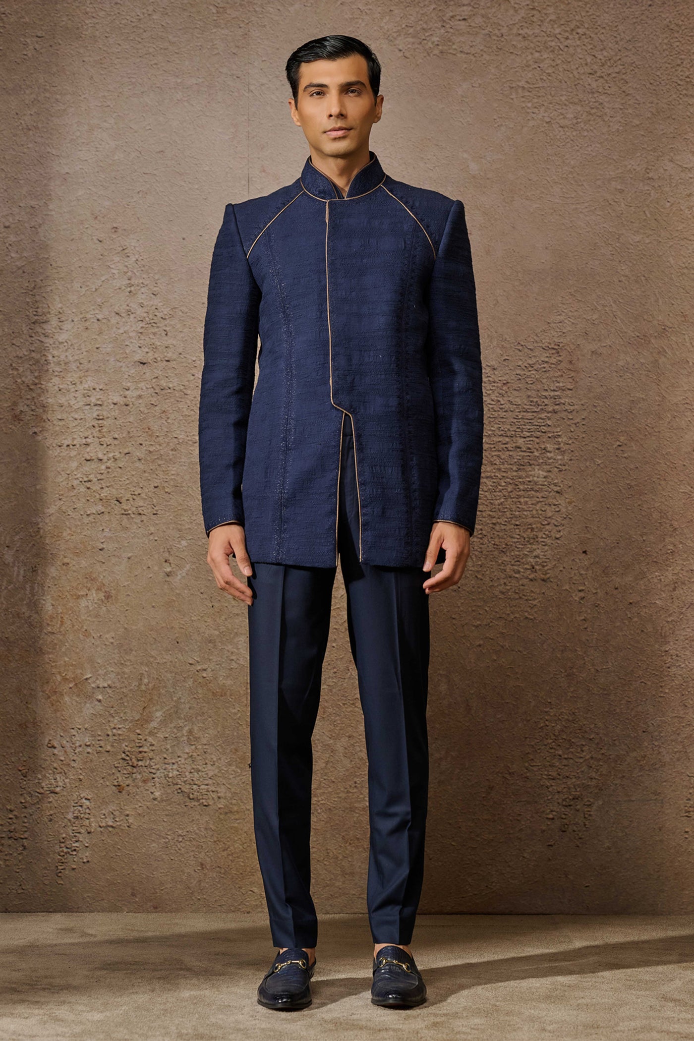 Tarun Tahiliani Menswear Indowestern Navy Bandgala Set indian designer wear online shopping melange singapore