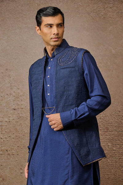 Tarun Tahiliani Menswear Navy Indowestern Waistcoat Set indian designer wear online shopping melange singapore