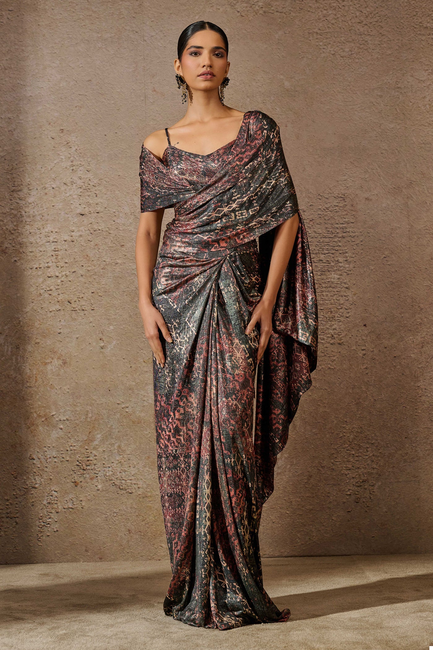 Tarun Tahiliani Printed Concept Saree Blue Multi indian designer wear online shopping melange singapore