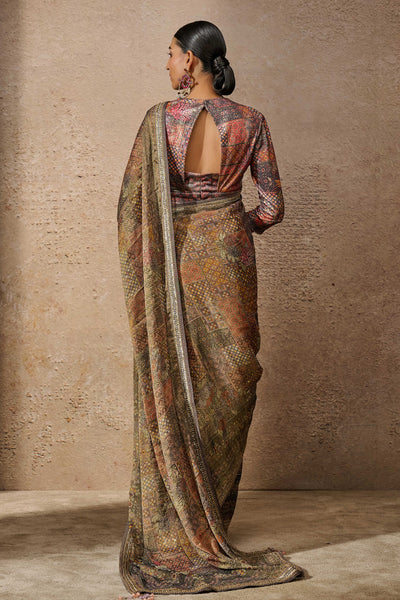 Tarun Tahiliani Printed Foil Jersey Saree indian designer wear online shopping melange singapore