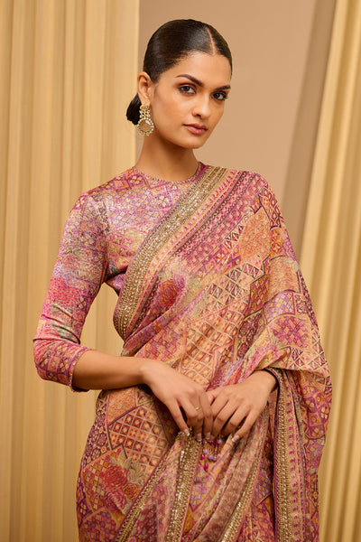 Tarun Tahiliani Printed Foil Jersey Saree indian designer wear online shopping melange singapore
