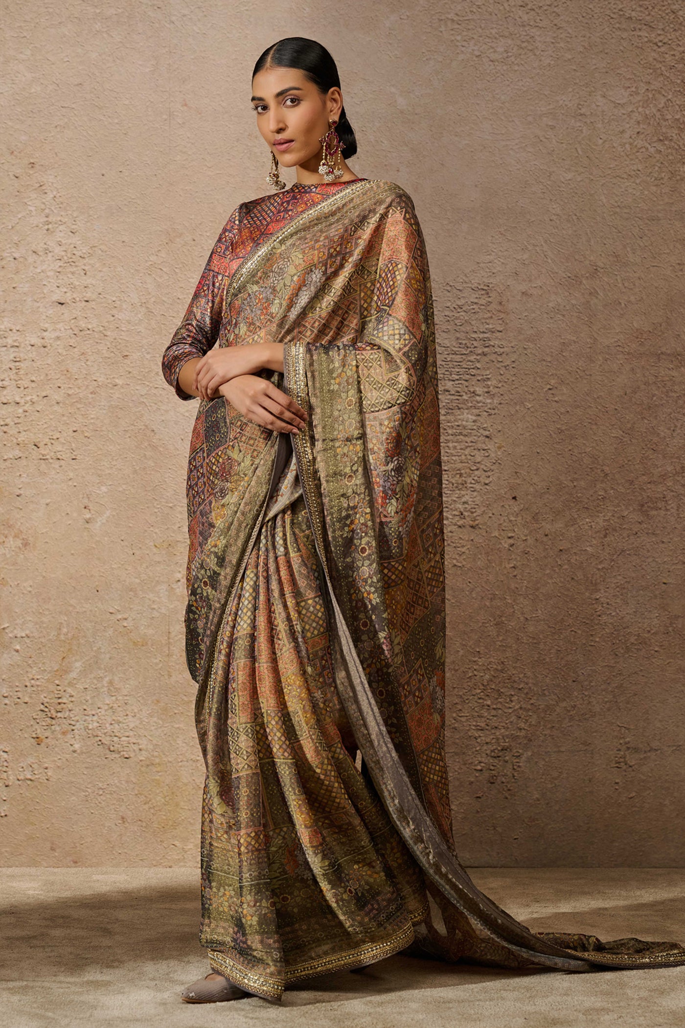 Tarun Tahiliani Printed Foil Jersey Saree indian designer wear online shopping melange singapore