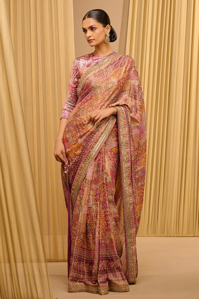 Tarun Tahiliani Printed Foil Jersey Saree indian designer wear online shopping melange singapore
