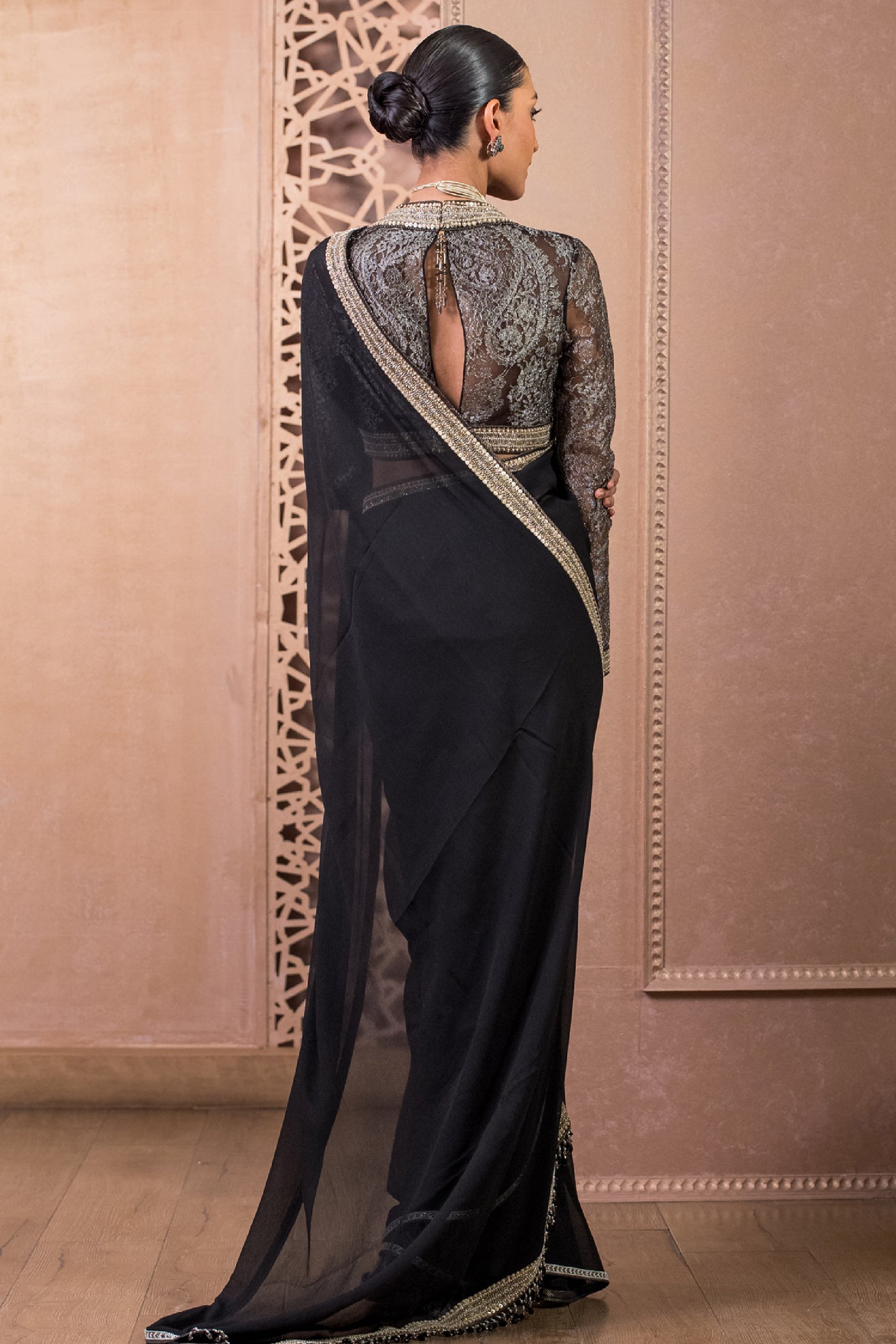 Tarun Tahiliani Saree Blouse Black indian designer wear online shopping melange singapore