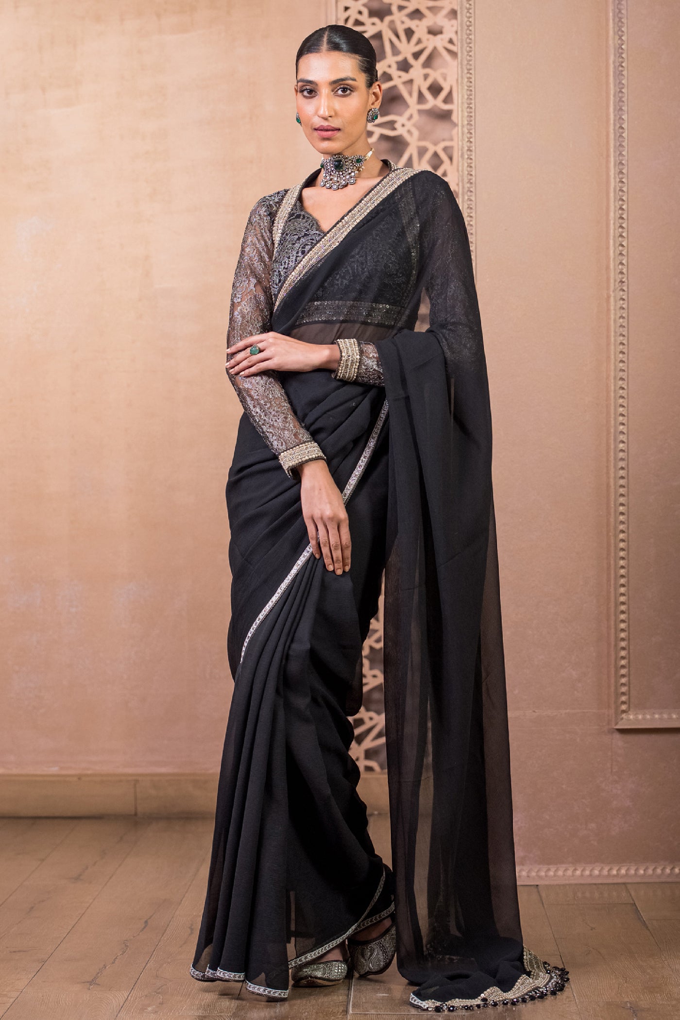 Tarun Tahiliani Saree Blouse Black indian designer wear online shopping melange singapore