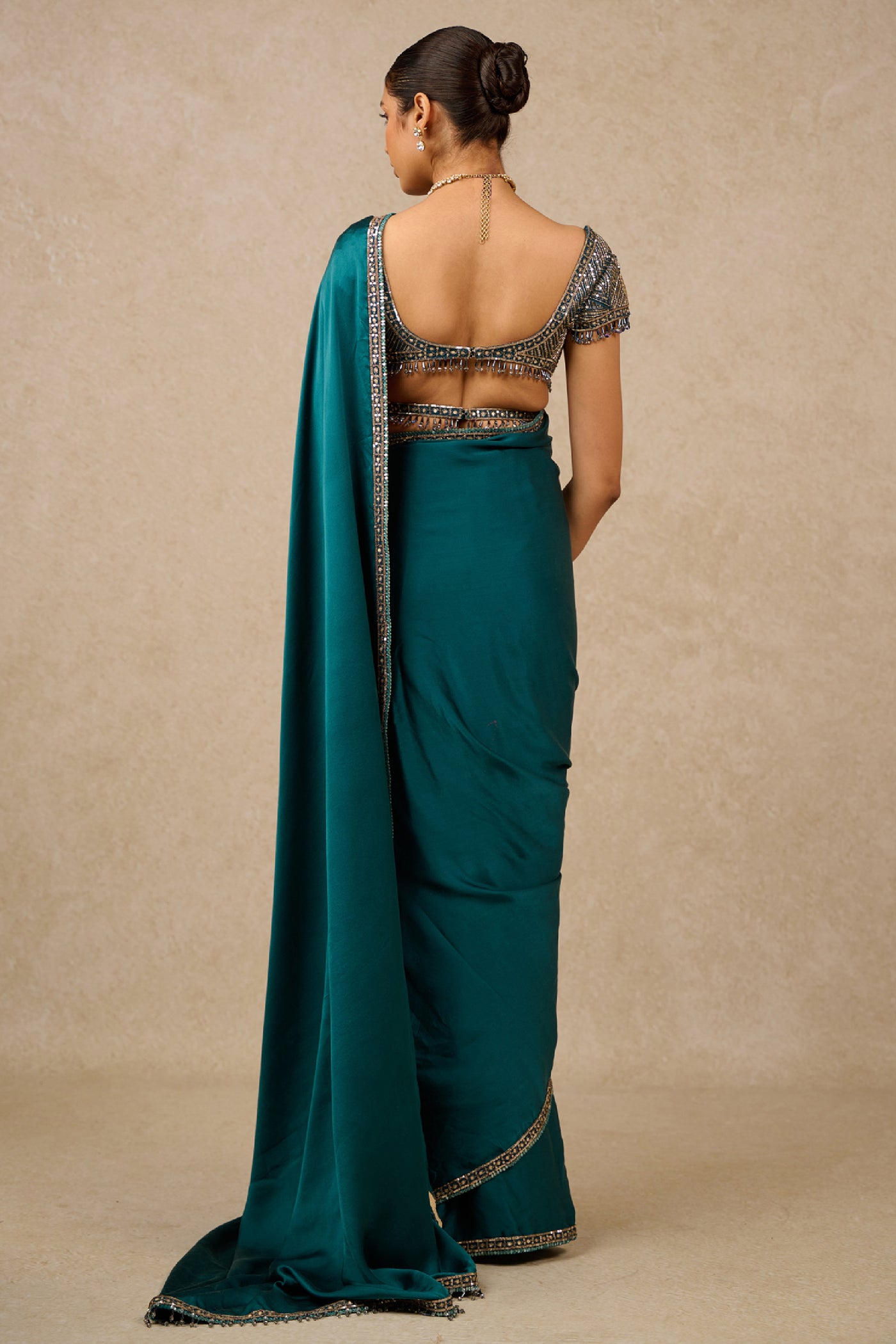 Tarun Tahiliani Saree Blouse Teal indian designer wear online shopping melange singapore