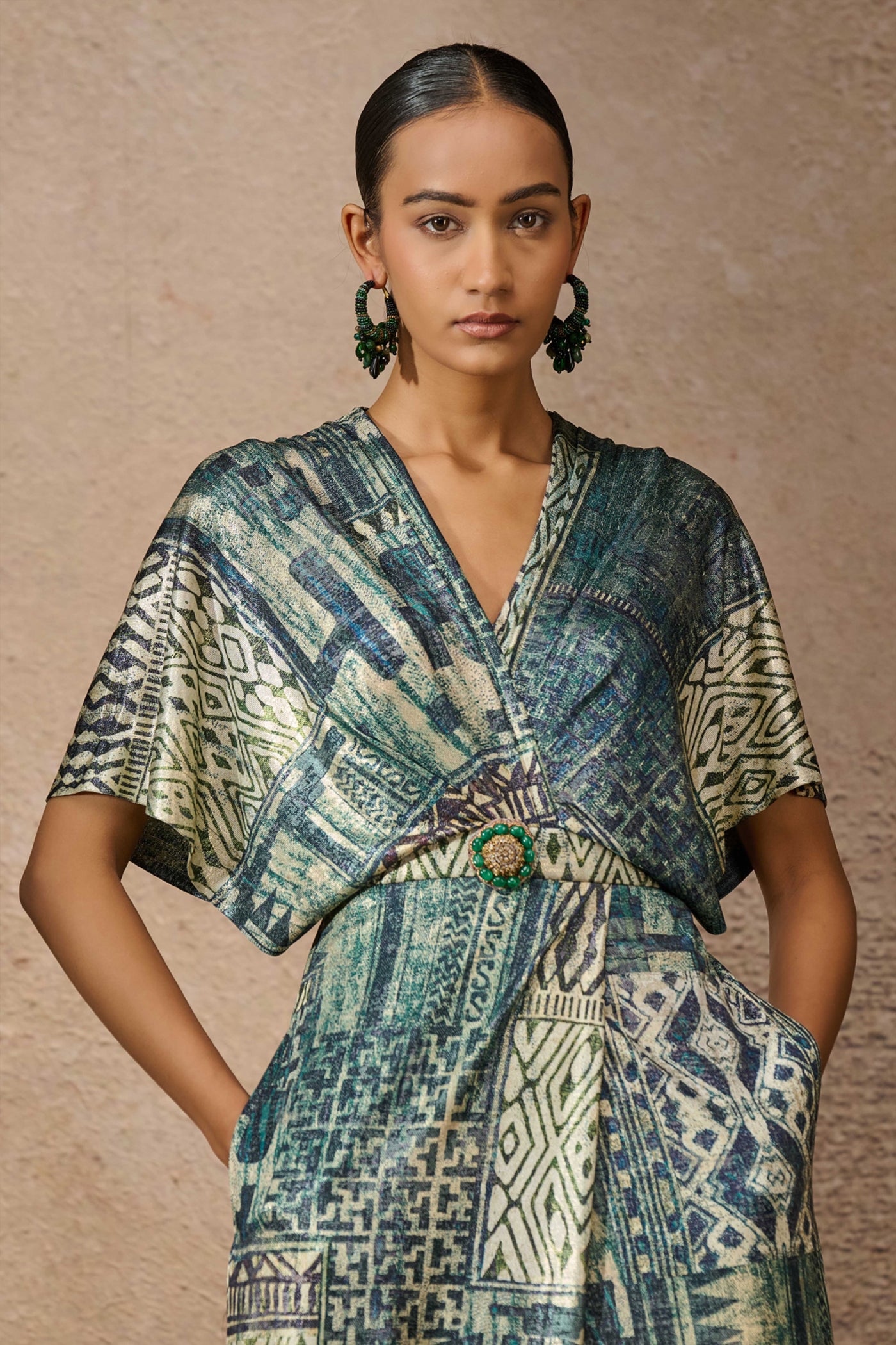 Tarun Tahiliani Signature Printed Jumpsuit Peacock indian designer wear online shopping melange singapore