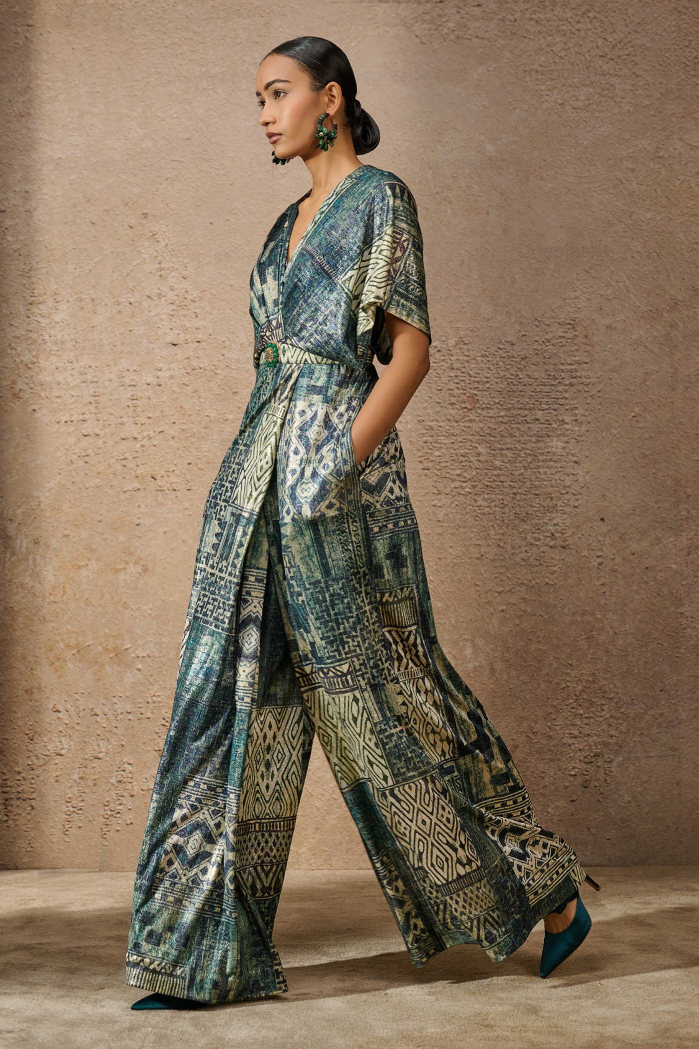 Tarun Tahiliani Signature Printed Jumpsuit Peacock indian designer wear online shopping melange singapore