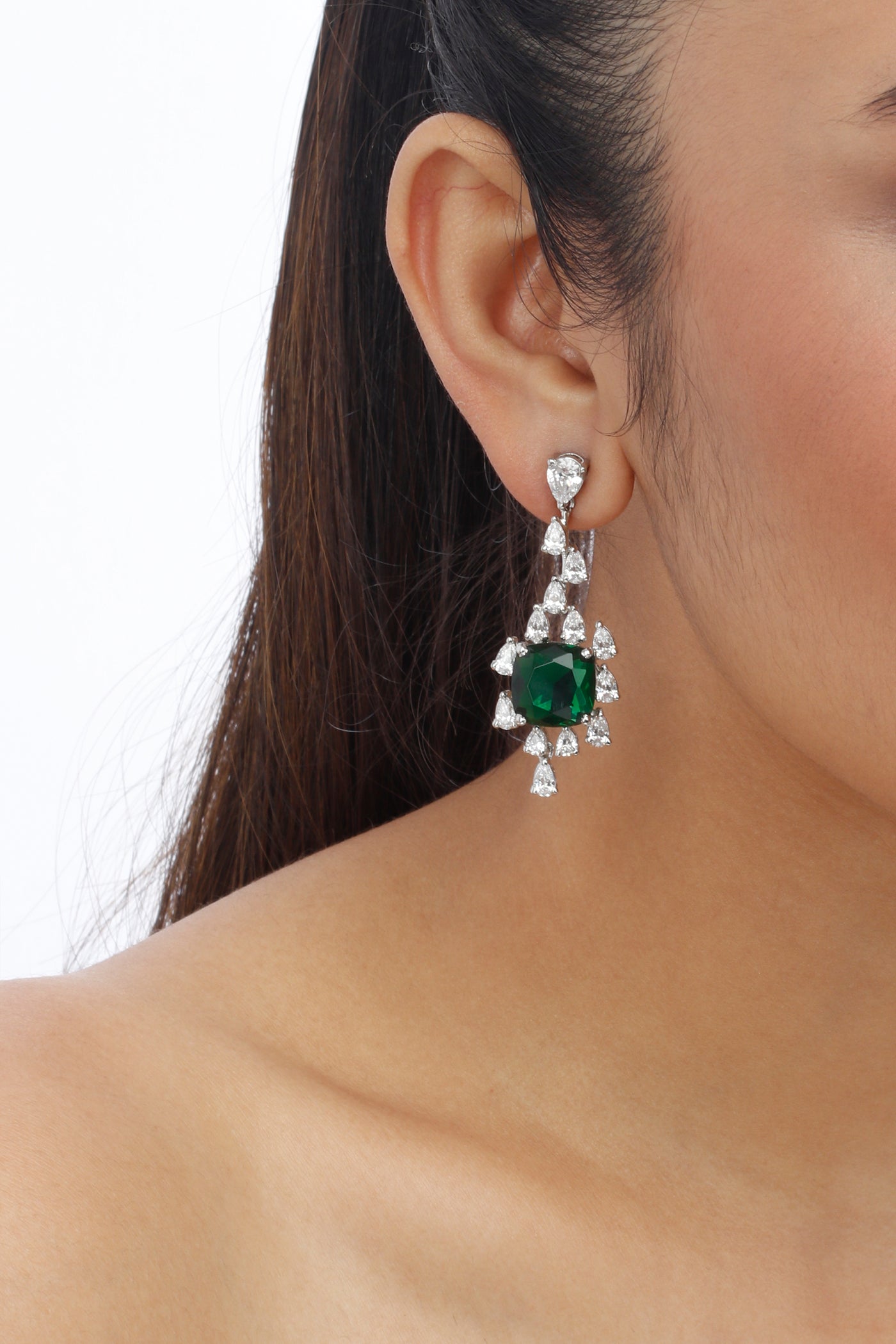 Tesoro Dazzling Emerald Green Cushion-cut Crystal Earrings indian designer wear online shopping melange singapore