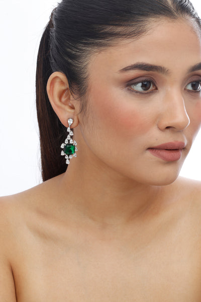 Tesoro Dazzling Emerald Green Cushion-cut Crystal Earrings indian designer wear online shopping melange singapore