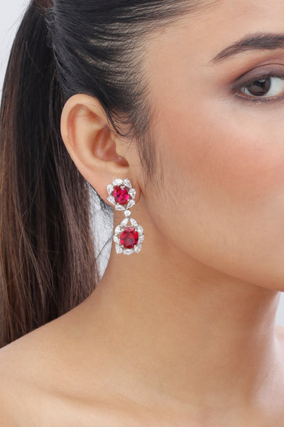 Tesoro Double Ruby Red Oval Crystal Danglers indian designer wear online shopping melange singapore