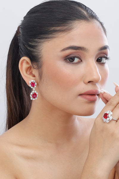 Tesoro Double Ruby Red Oval Crystal Danglers indian designer wear online shopping melange singapore