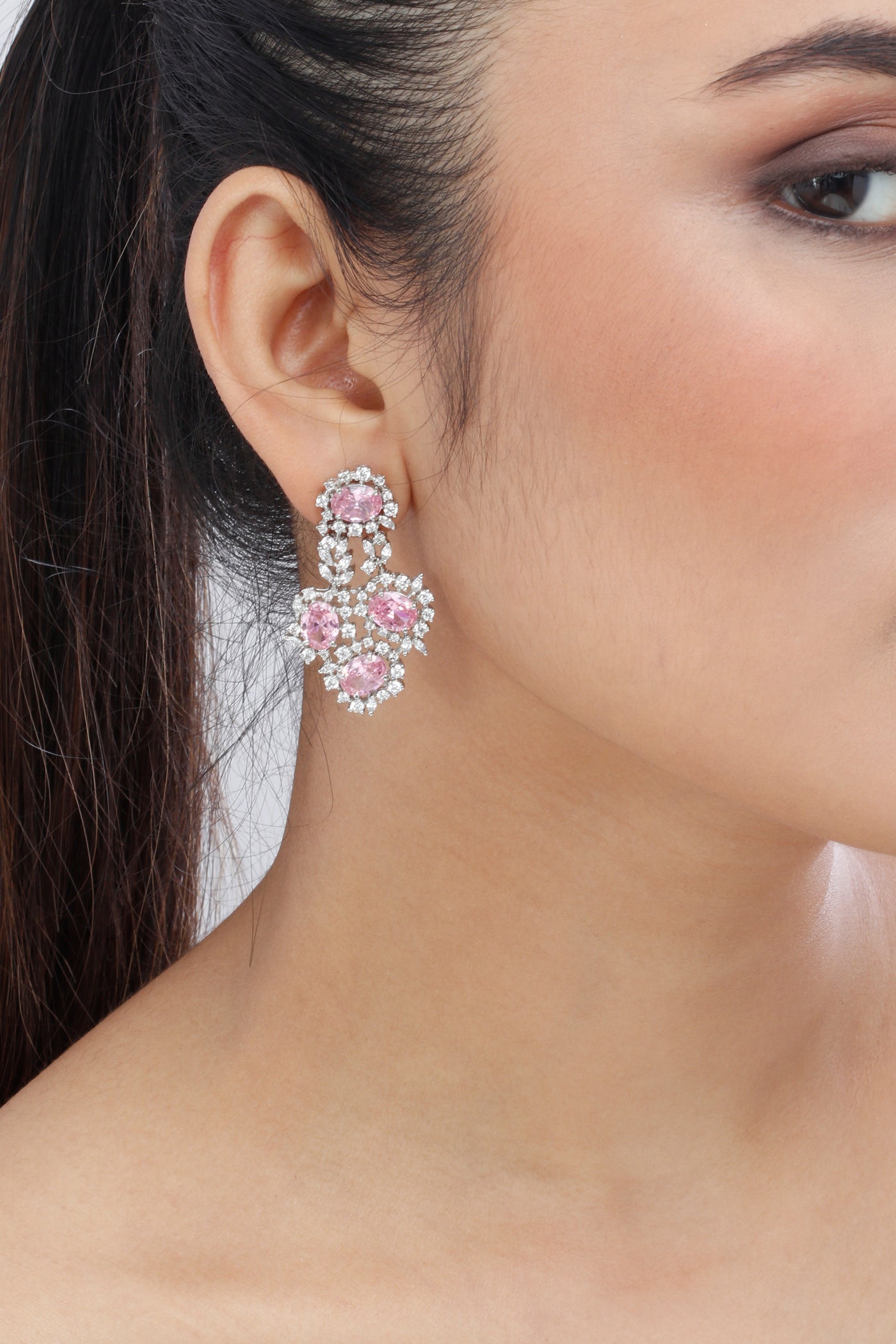 Tesoro Elegant Earrings Pink Oval Crystal Danglers indian designer wear online shopping melange singapore