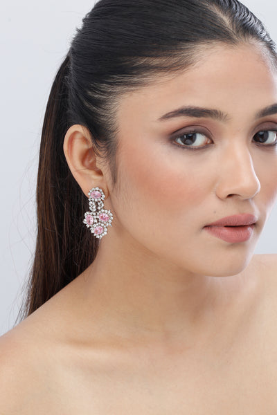 Tesoro Elegant Earrings Pink Oval Crystal Danglers indian designer wear online shopping melange singapore