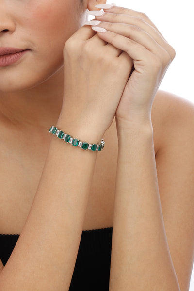 Tesoro Green And White Emerald Cut Swarovski Bracelet indian designer wear online shopping melange singapore