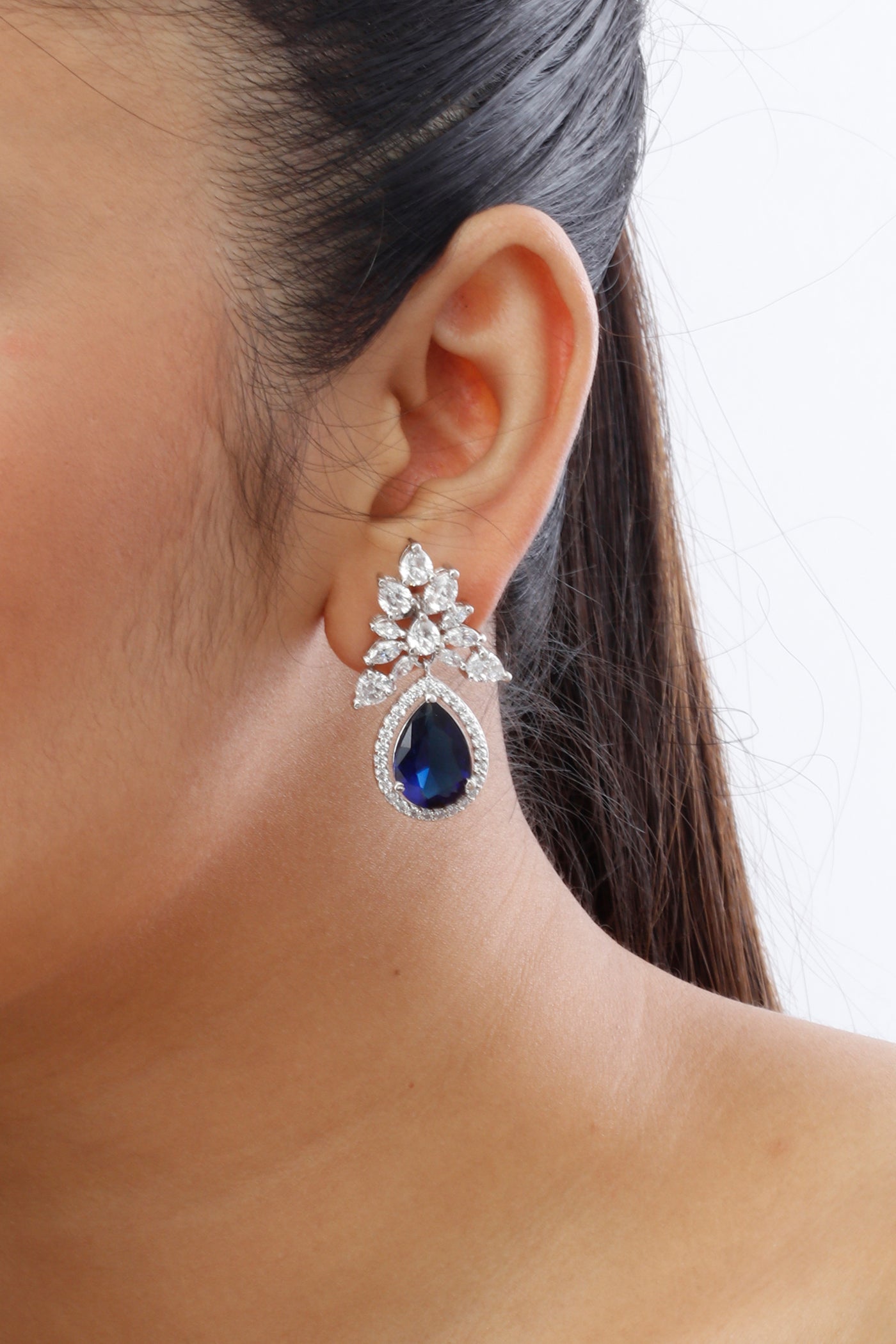 Tesoro Sapphire Blue Pear-shaped Dangler Earrings indian designer wear online shopping melange singapore