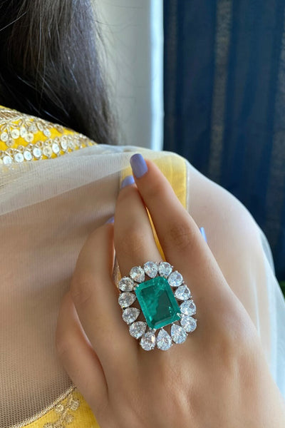 Tesoro Swarovski Cocktail Ring Emerald Green indian designer wear online shopping melange singapore