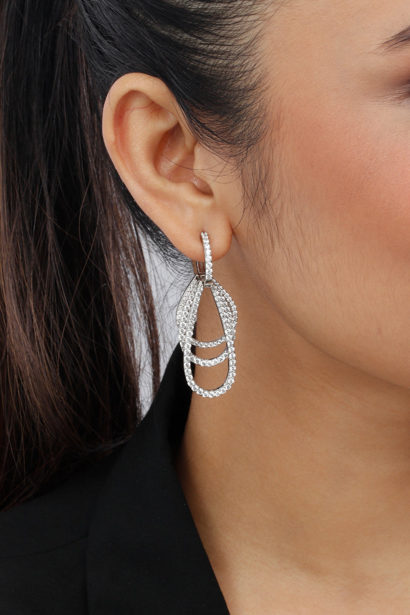 Tesoro Triple-line Elongated Swarovski Hoops indian designer wear online shopping melange singapore