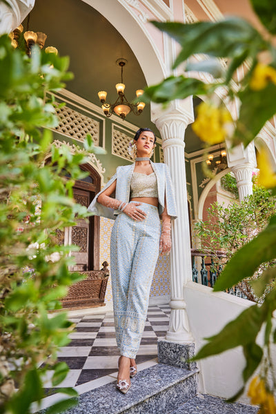 The Story Brand Camille Capelet With Bustier And Pants In Dusty Blue indian designer wear online shopping melange singapore