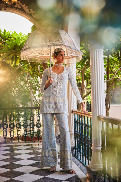 The Story Brand Blue Slim Long Yokeindian designer wear online shopping melange singapore