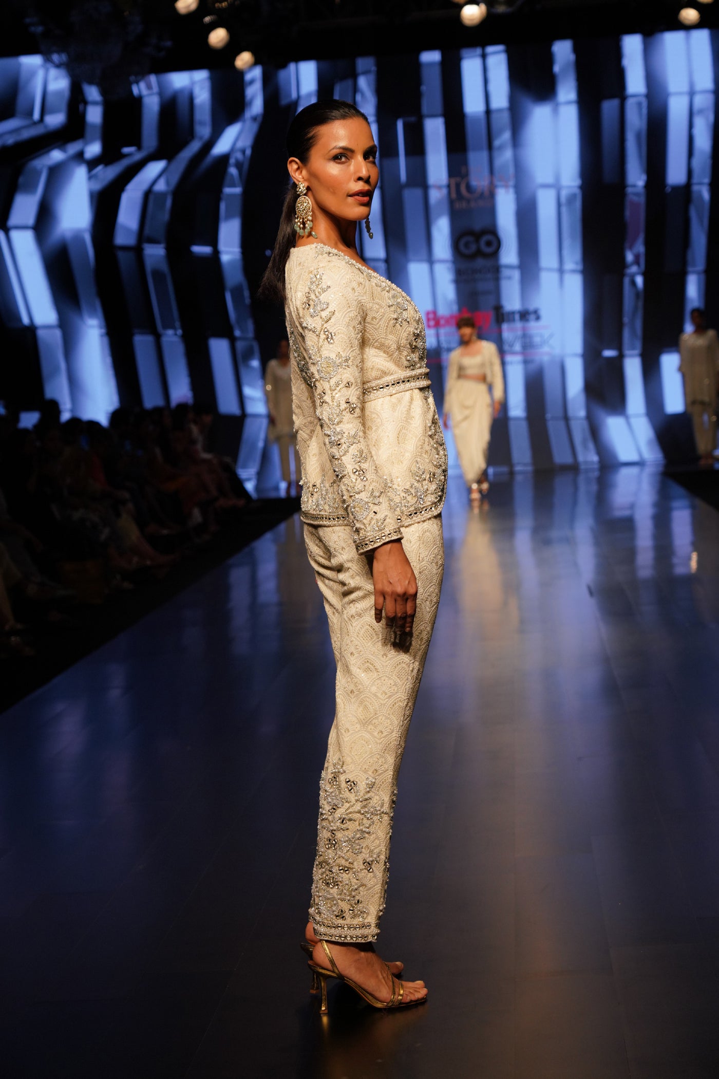 The Story Brand Ivory Gota And Mirror Embellished Short Cape Bralette Top Belt And Pants indian designer wear online shopping melange singapore