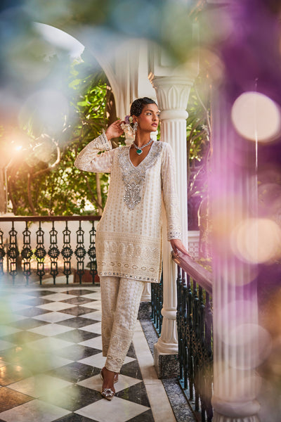 The Story Brand Ivory Slim Fit Tunic Set indian designer wear online shopping melange singapore
