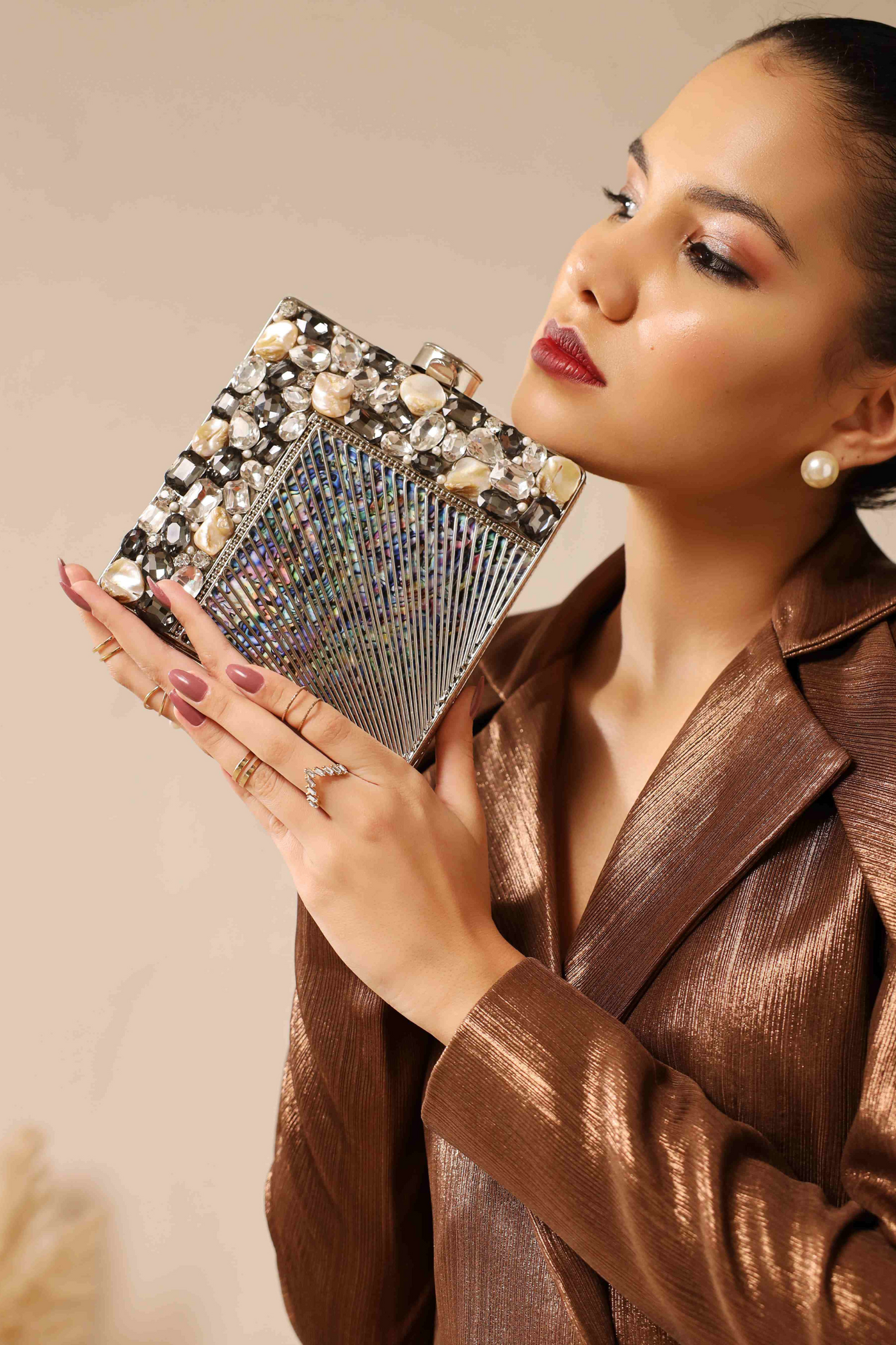 The Tan Clan Aqsa Embellished Brass Clutch Womenswear Indian Designer Wear Melange Singapore Online Shopping