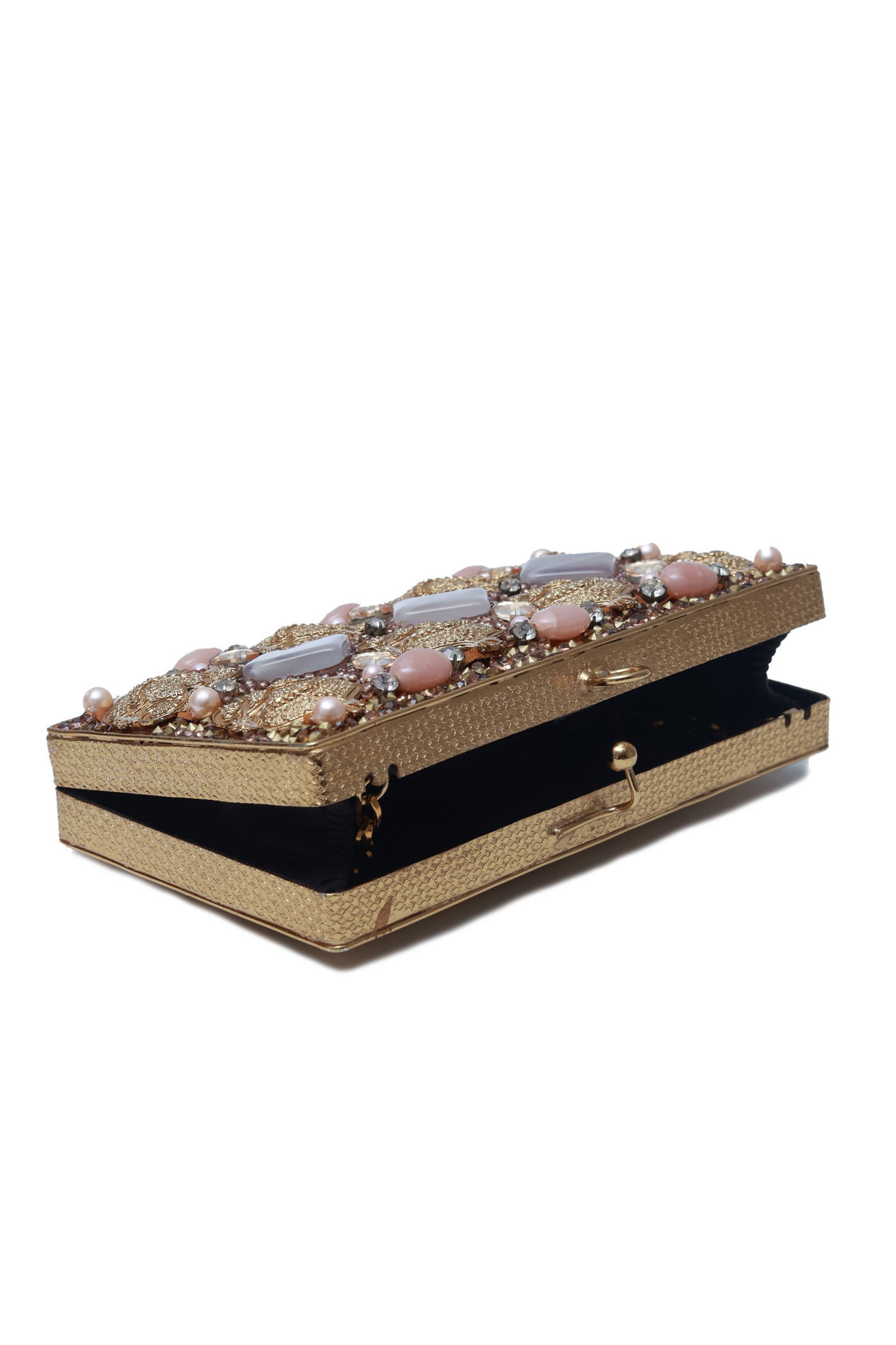 The Tan Clan Arya Embellished Brass Clutch Womenswear Indian Designer Wear Online Shopping Melange Singapore Gold