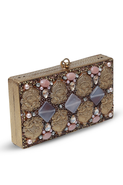 The Tan Clan Arya Embellished Brass Clutch Womenswear Indian Designer Wear Online Shopping Melange Singapore Gold