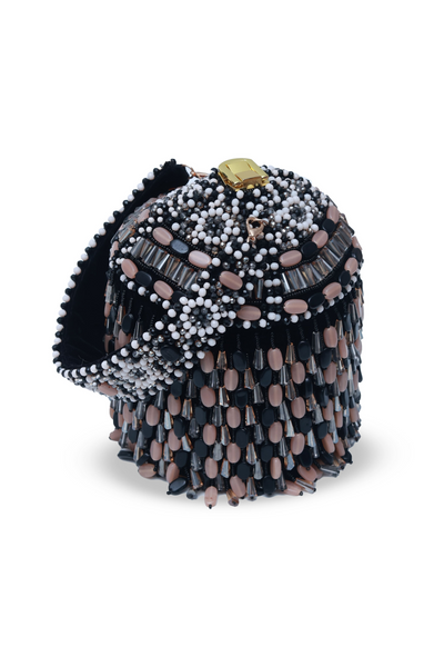 The Tan Clan Bella Round Embellished Bag with Handle Melange Singapore Online Shopping Black Womenswear