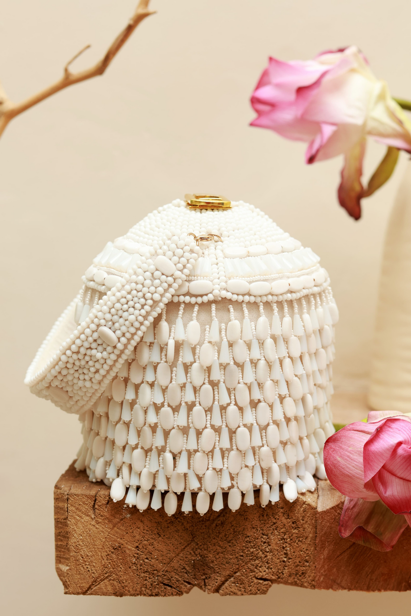 The Tan Clan Bella Round Embellished Bag with Handle White Womenswear Melange Singapore Online Shopping