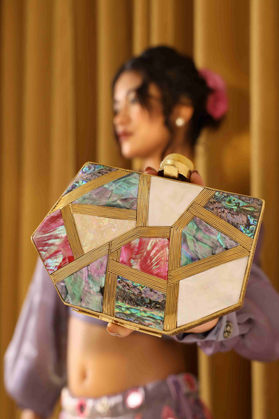 The Tan Clan Emily Multicolor Mother of Pearl Clutch Womenswear Melange Singapore Online Shopping Gifting