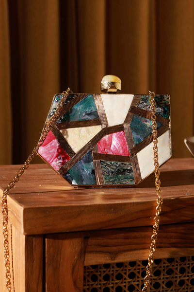 The Tan Clan Emily Multicolor Mother of Pearl Clutch Womenswear Melange Singapore Online Shopping Gifting