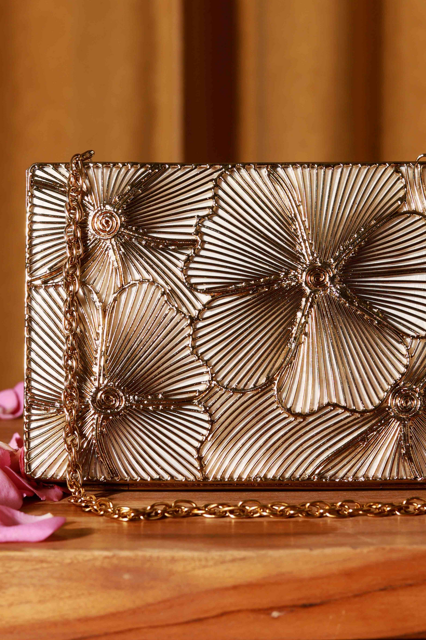 The Tan Clan Isa Mother of Pearl Clutch Womenswear Gold Melange Singapore Indian Designer Wear Online Shopping