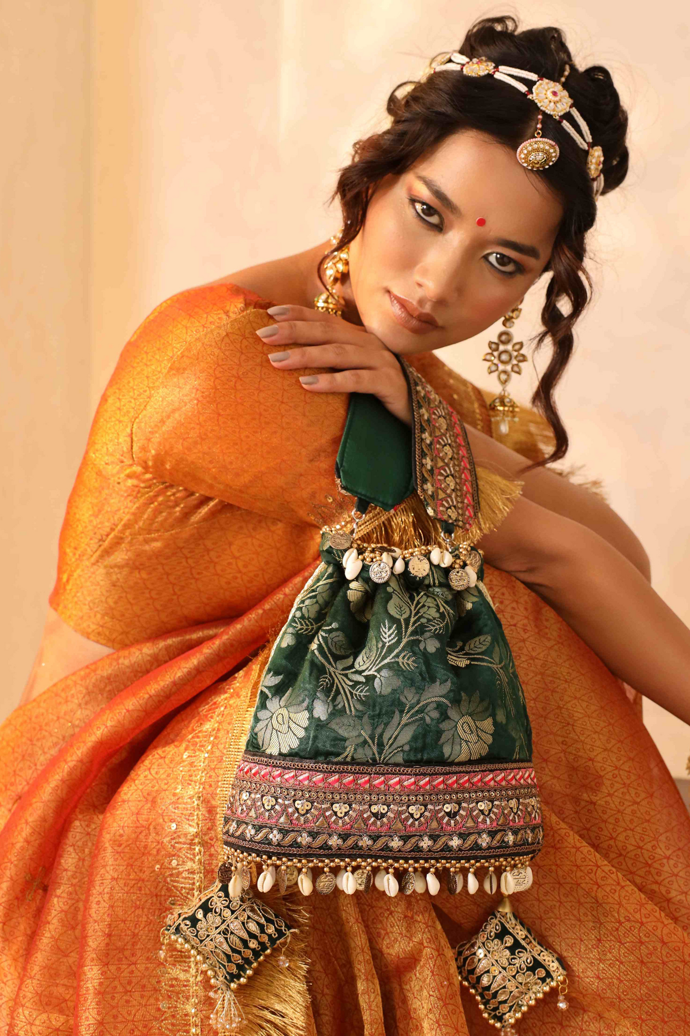 The Tan Clan Kashvi Potli with Detachable Handle Green Online Sopping Indian Designer Wear Womenswear Melange Singapore Gifting