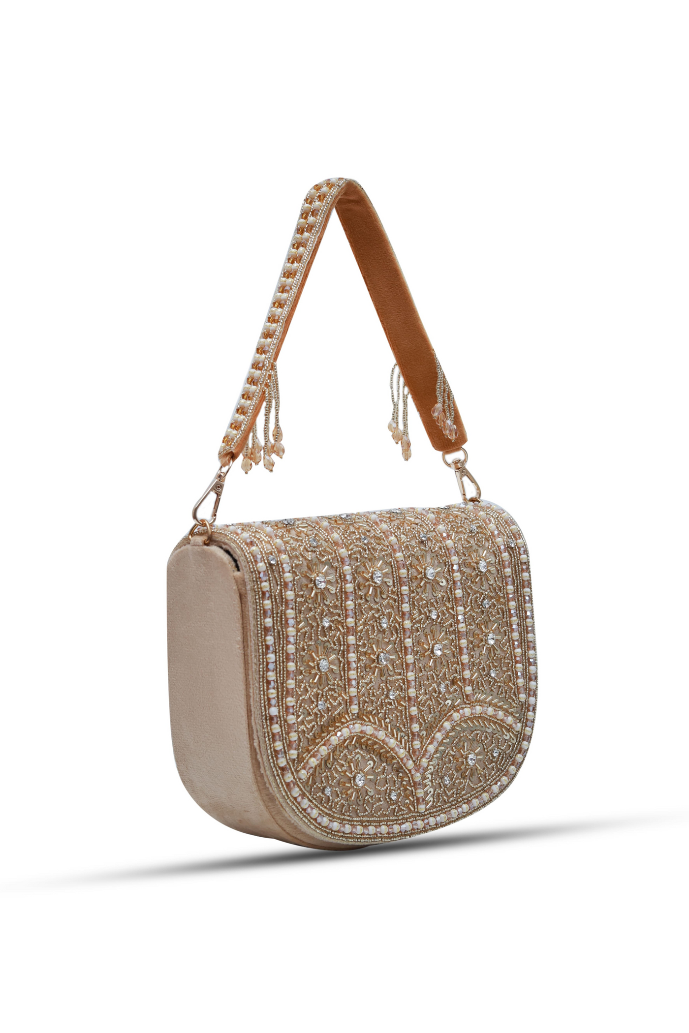 The Tan Clan Kavya Beige Flap Over Bag with Handle Womenswear Indian Designer Wear Melange Singapore Gifting