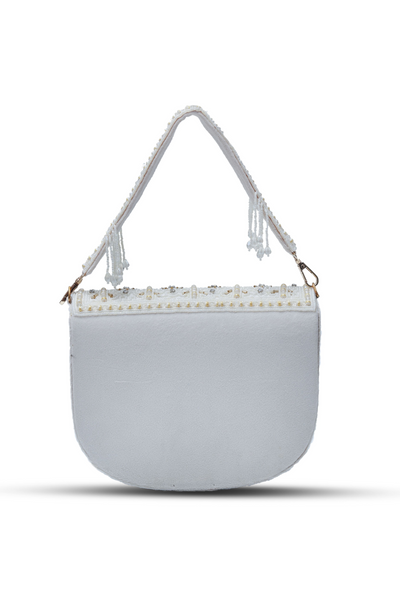 The Tan Clan Kavya White Flap Over Bag with Handle Womenswear Indian Designer Wear Melange Singapore Gifting