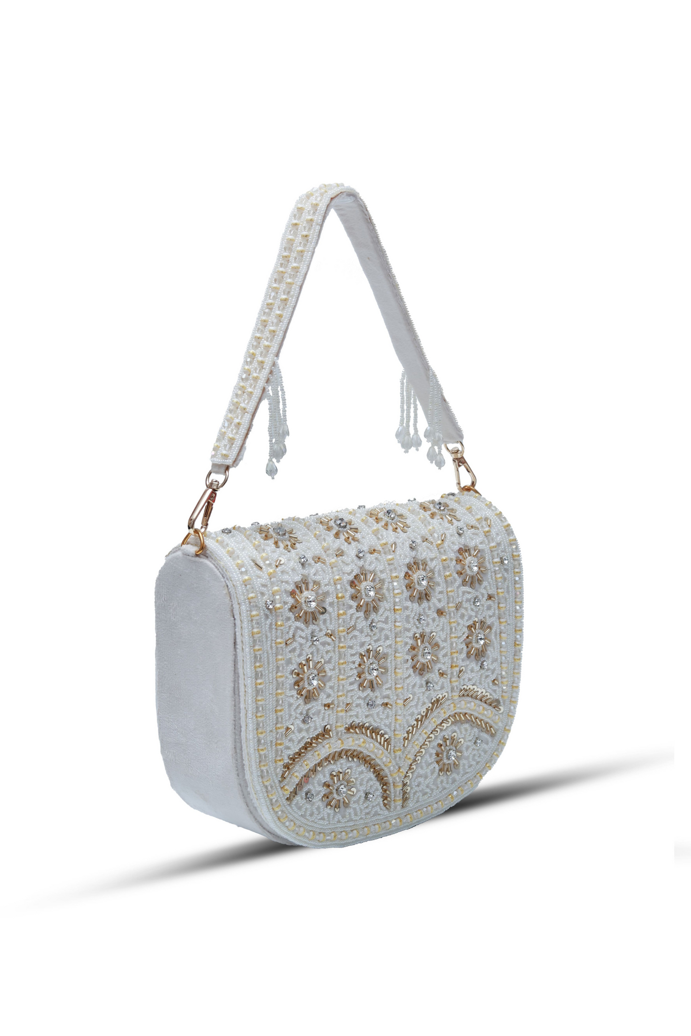 The Tan Clan Kavya White Flap Over Bag with Handle Womenswear Indian Designer Wear Melange Singapore Gifting