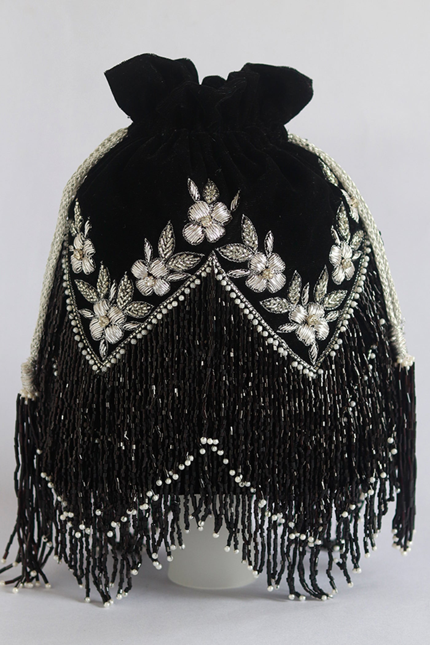 The Tan Clan Keisha Black Tassle Potli With Handle indian designer wear online shopping melange singapore