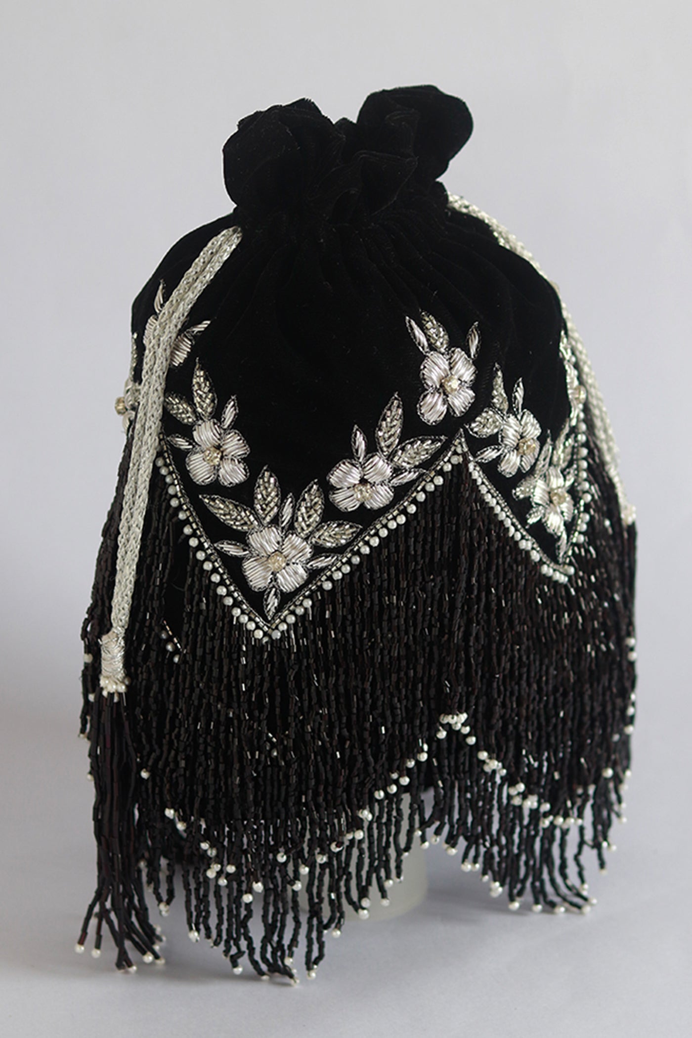 The Tan Clan Keisha Black Tassle Potli With Handle indian designer wear online shopping melange singapore