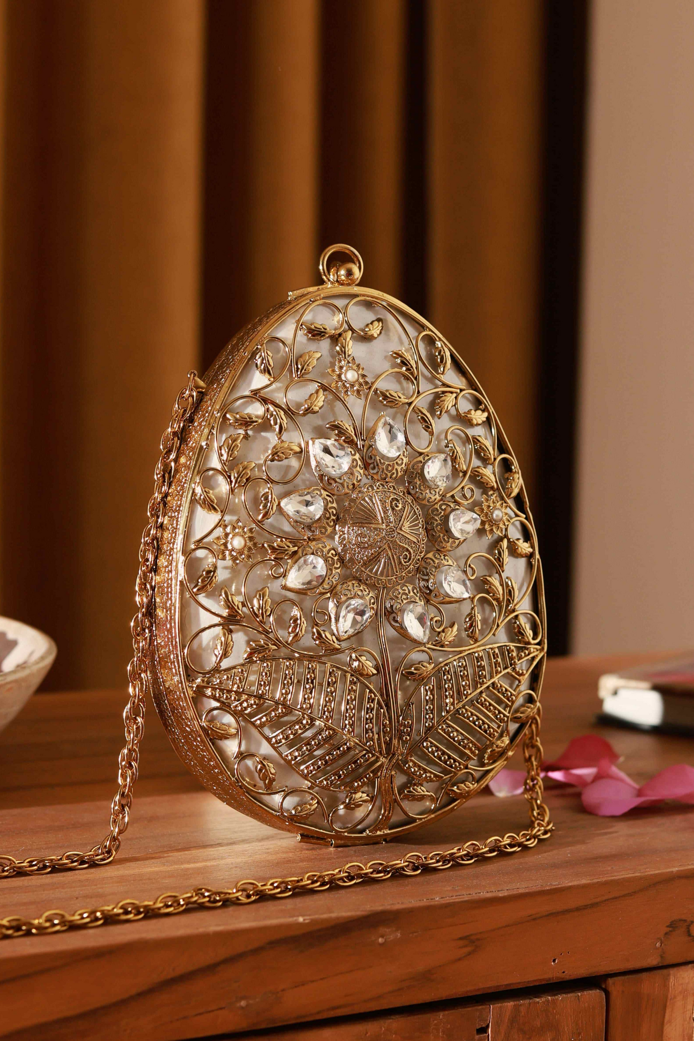 The Tan Clan Mia Intricate Brass Clutch Womenswear Indian Designer Wear Online Shopping Melange Singapore Gold