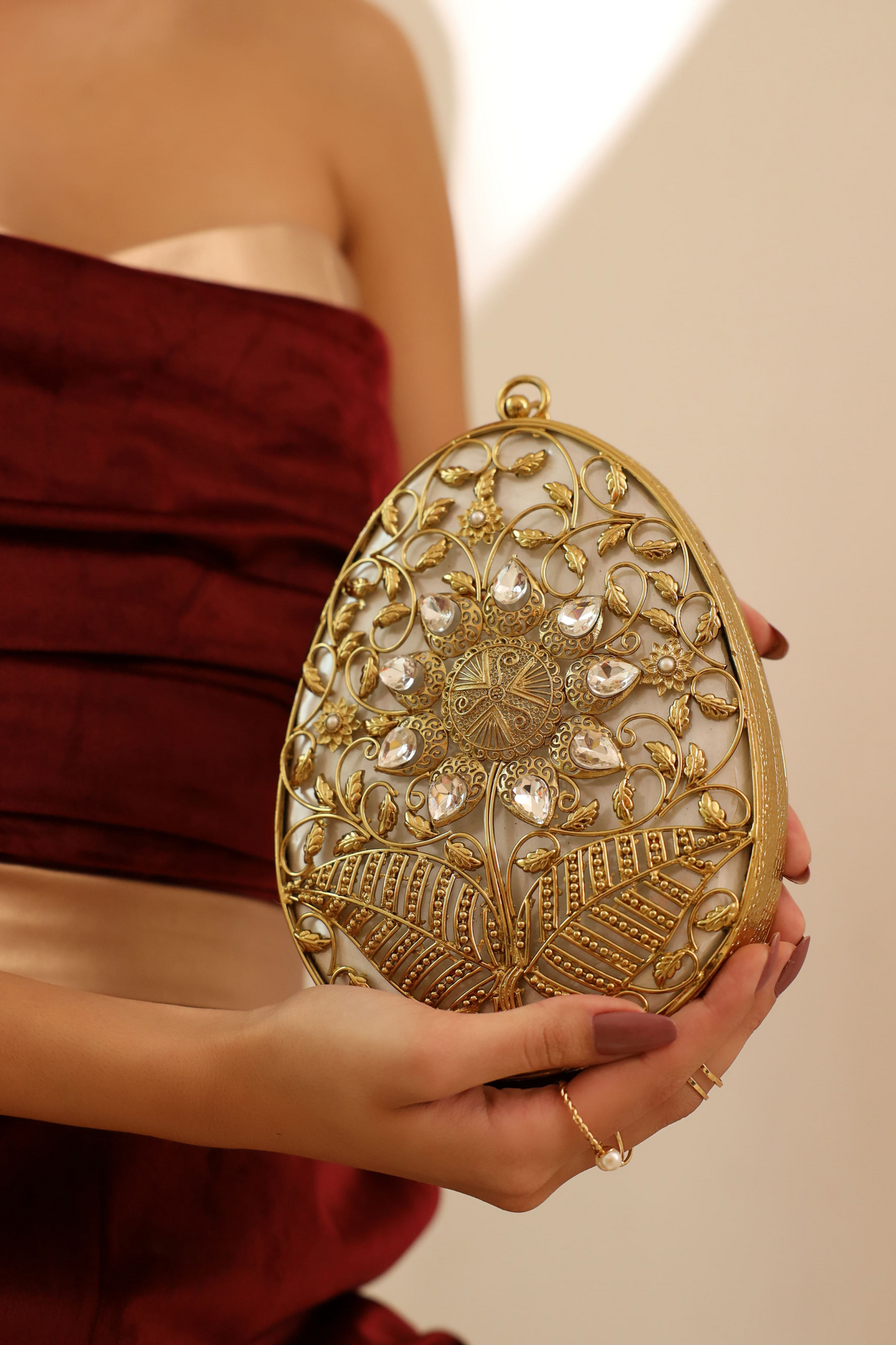 The Tan Clan Mia Intricate Brass Clutch Womenswear Indian Designer Wear Online Shopping Melange Singapore Gold