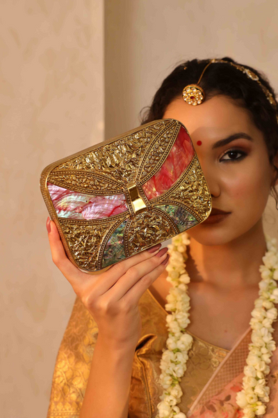 The Tan Clan Naina Mother of Pearl Clutch Gold Womenswear Online Shopping Melange Singapore Gifting