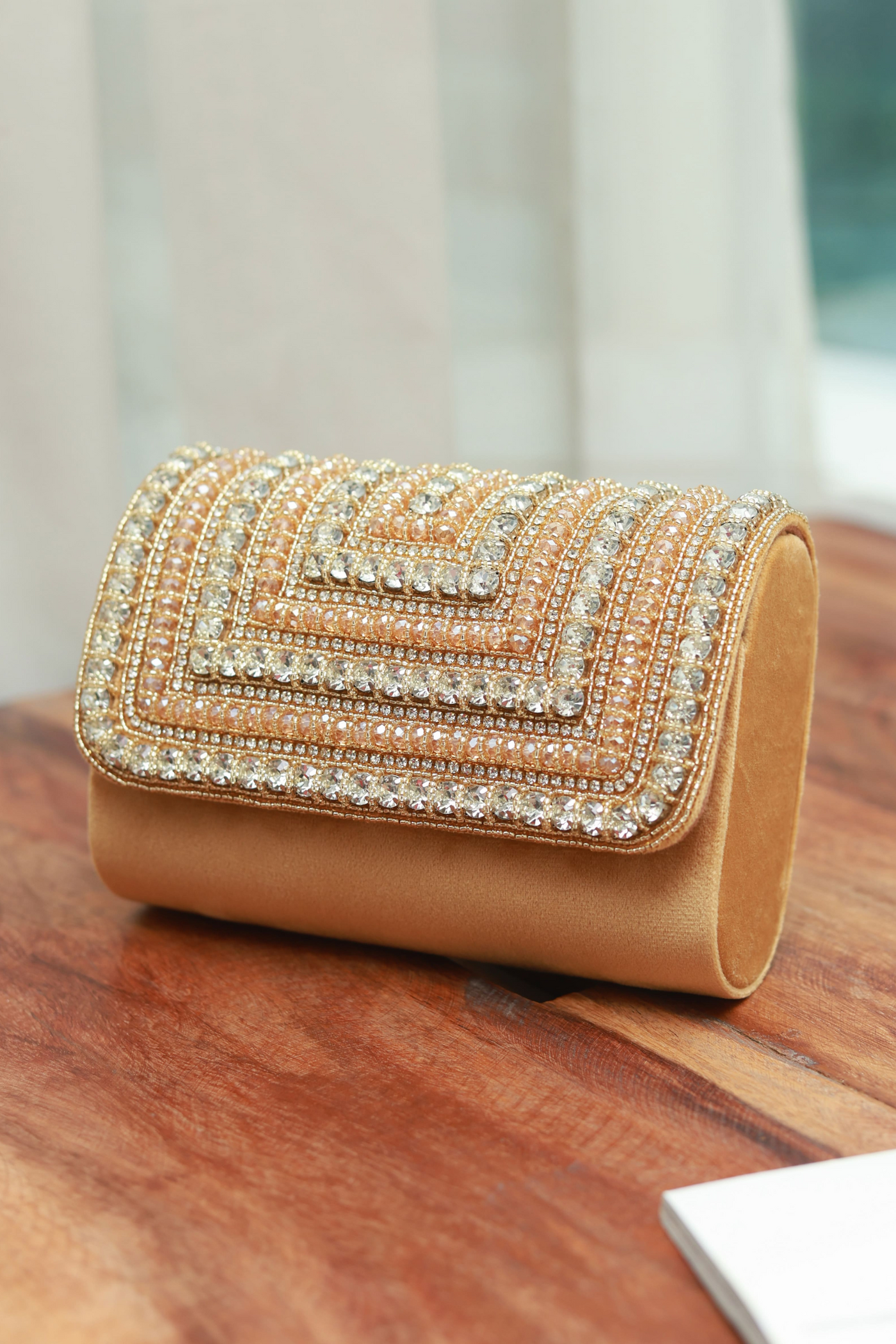 The Tan Clan Nysa Embellished Flap Over Clutch Bag Melange Singapore Indian Designer Wear Womenswear Gold