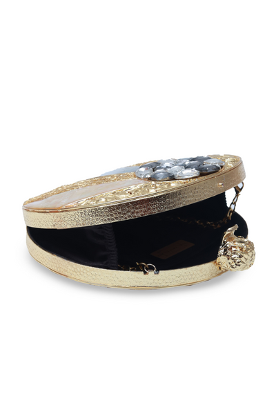 The Tan Clan Roma Round Embellished Mother of Pearl Clutch Gold Womenswear Online Shopping Melange Singapore Gifting