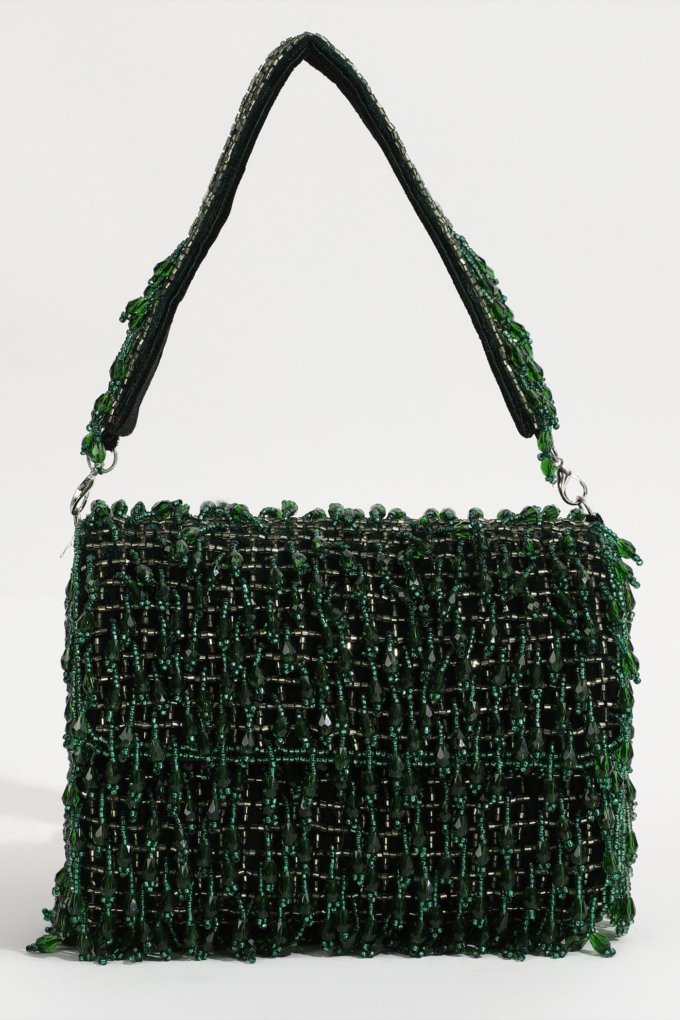 The Tan Clan Rosa Emerald Beaded Flap Over Clutch Bag indian designer wear online shopping melange singapore