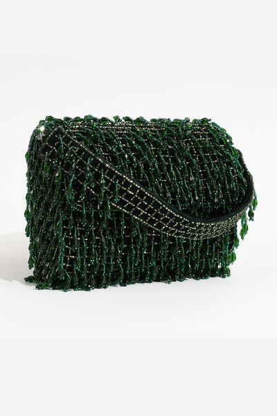 The Tan Clan Rosa Emerald Beaded Flap Over Clutch Bag indian designer wear online shopping melange singapore