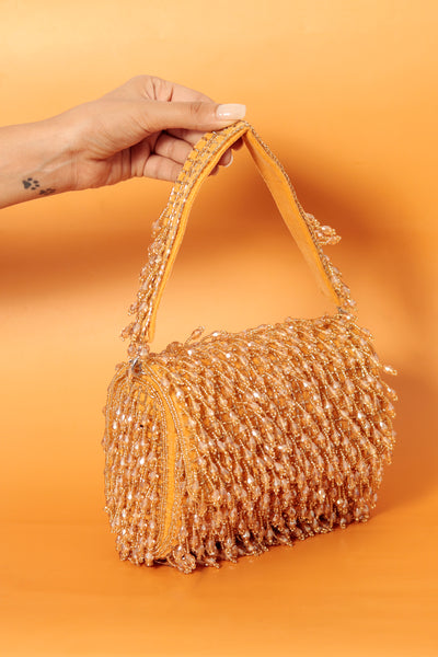 The Tan Clan Rosa Golden Beaded Flap Over Clutch Bag indian designer wear online shopping melange singapore