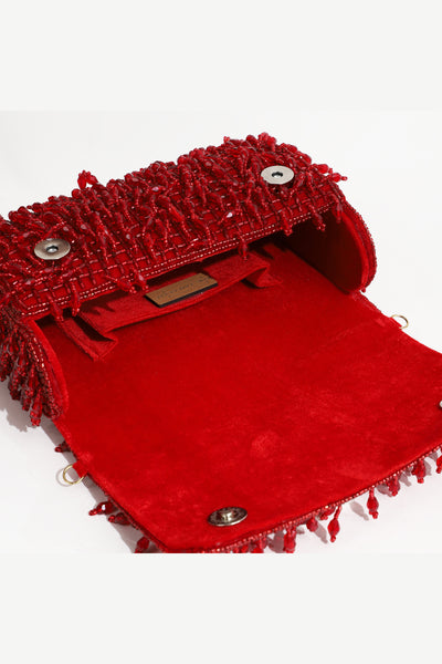 The Tan Clan Rosa Red Beaded Flap Over Clutch Bag indian designer wear online shopping melange singapore